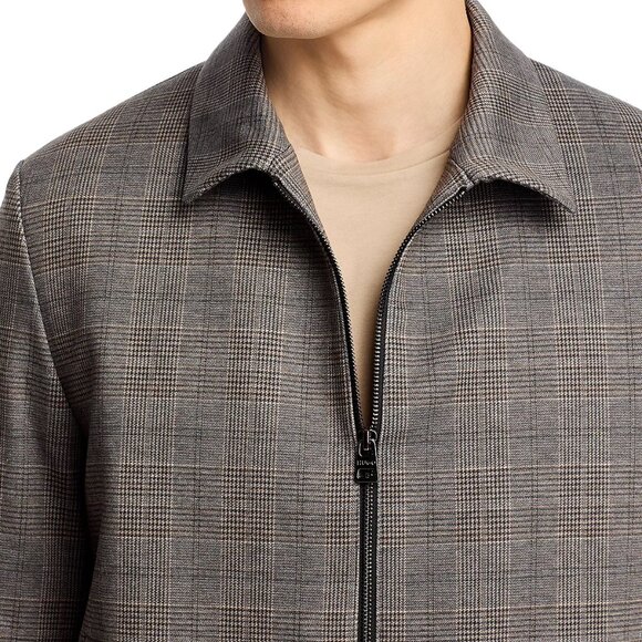 Hugo Boss Men's HUGO Hellys Check Pattern Zip Front Jacket Snap Cuffs Med Brown - Picture 4 of 7